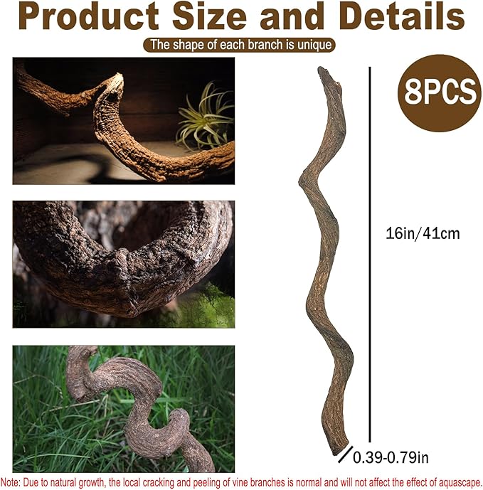 BNOSDM Reptile Forest Climbing Branch Decor Crested Gecko Climb Wood Natural Branches Tree for Snake Frog Chameleon Spider Bearded Dragon Terrarium Habitat Tank Accessories,8PCS