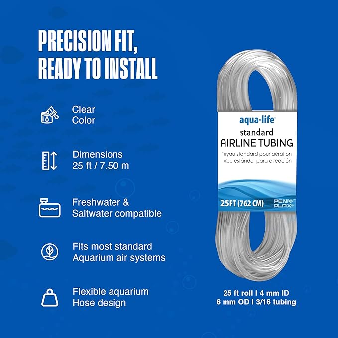 Penn-Plax Standard Airline Tubing for Aquariums – Clear and Flexible – Resists Kinking – Safe for Freshwater and Saltwater Fish Tanks – 25 Feet