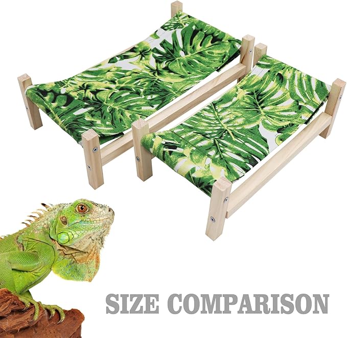 Bearded Dragon Bed, Wooden Reptile Sleeping Hammock, Bearded Dragon Tank Accessories, Habitat Accessories for Leopard Gecko Snake Lizard or Other Small Animal (Green 1, Small)