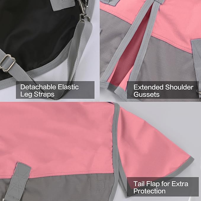 Mini Horse/Pony/Foal/Miniature Size 36"-51" Lightweight Waterproof & Breathable 1200 Denier Turnout Blanket with No Filling Pink 48"