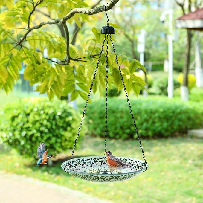 MUMTOP Hanging Bird Bath-Bird Baths for Outdoors - 12 Inch Glass Bird Water Bowl Bird Feeders for Outside, Garden, Lawn Yard Decor