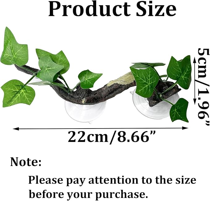 PINVNBY Reptile Corner Branch Resin Climb Tree Branch Decor with Leaves Terrarium Plant Decoration with Suction Cup Gecko Plant Ornament for Amphibian Lizard Snake Climbing (1 Pcs)