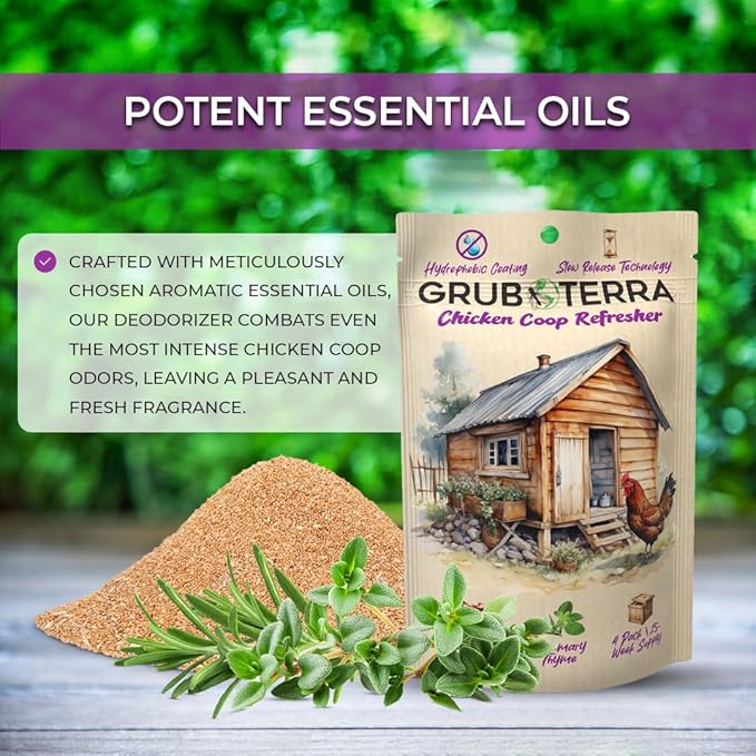 GrubTerra Coop Refresher Zero Odor Freshener for Chicken Pen, Suitable for Chicken Waterer and Chicken Feeder, Smell Control Solution for Clean and Fresh Chicken Living Environment