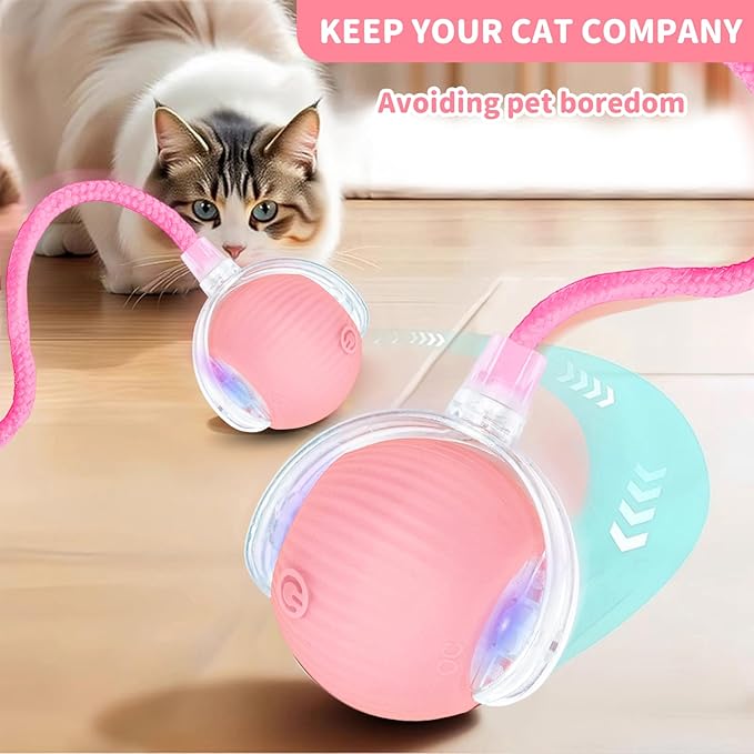 Interactive Cat Toys for Indoor Cats Smart Automatic Ball Rolling for Bored Kitten Pet Upgraded Speedy Moving Chase Dogs Toy Pink