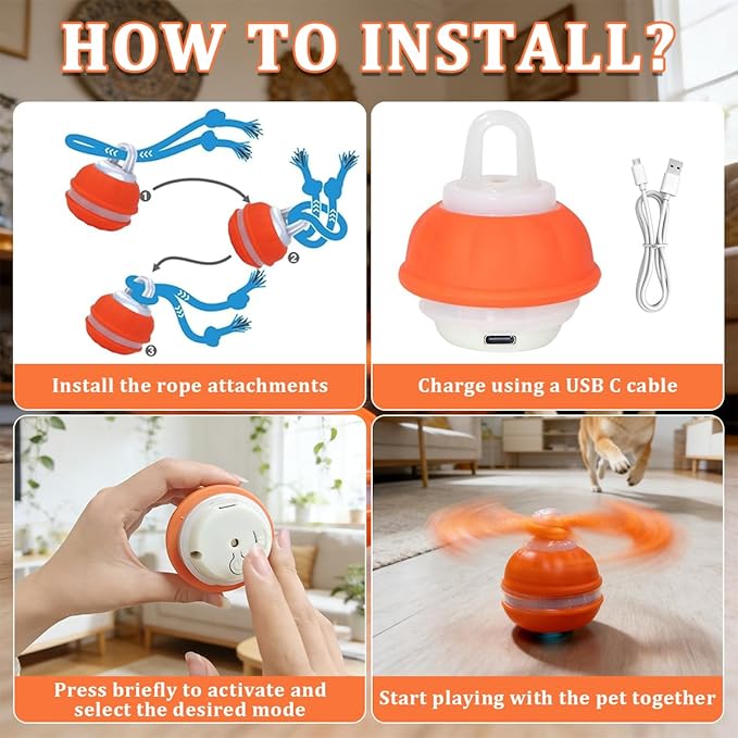 Interactive Dog Toys ，2026 upgraded motion-sensing pet toy ball, interactive dog toy ball with 360° intelligent automatic rolling. Built-in bird chirping attract dogs and keep them playing (orange)