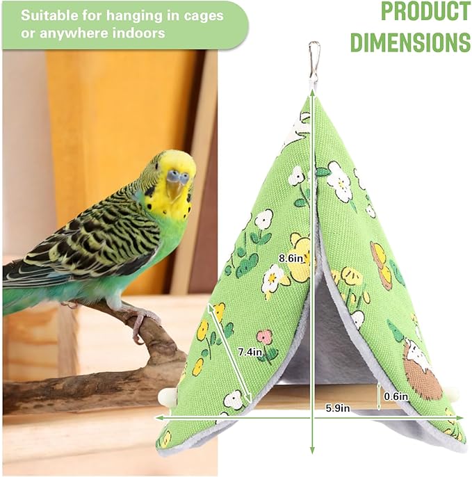 Bird Bed Blanket Parrot Nest Snuggle Hut for Cage Accessories,Bird Nest House Bed Hanging Hammock,Tent Hammock Wood Stand Perch Swing Toy for Cockatiel Lovebird Cockatoo(Green)