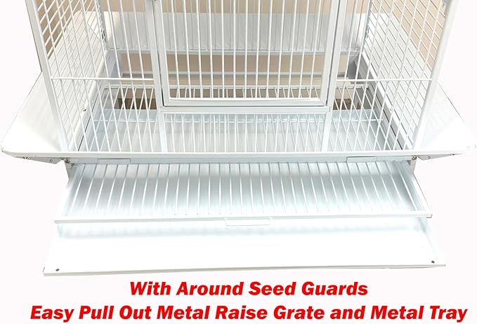 X-Large 32" Lx23 Wx69 H Deluxe Wrought Iron Bird Parrot Cage Top Play Ground Walk Ladder Stainless Cups Include Seed Guard Large Storage Shelf Heavy Duty Rolling Lockable Wheels