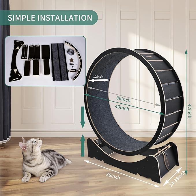 Large Cat Exercise Wheel 40 Inch Treadmill Exerciser for Indoor Cats Love Kitty Running Toy Walking Training for Fitness Weight Loss Device Suitable for Most Cats Physical Exercise Activity