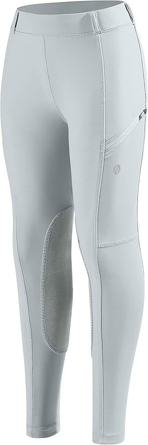SANTINY Girls Horse Riding Pants with Zipper Pockets Kids Stretchy Equestrian Breeches Knee-Patch Youth Schooling Tights