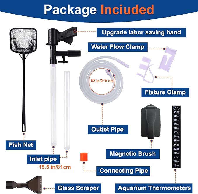 Fish Tank Cleaner Kit, Gravel Vacuum for Aquarium, Fish Tank Aquarium Vacuum Gravel Cleaner, Aquarium Siphon with Magnetic Fish Tank Glass Cleaner, Aquarium Cleaning Tools Water Changer