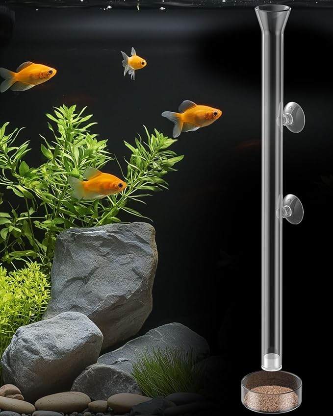 Pawfly 12 Inch Aquarium Shrimp Feeder Set, Clear Glass Tube with Dish & 2 Suction Cups, Feeding Supplies for Fish and Shrimp Tanks