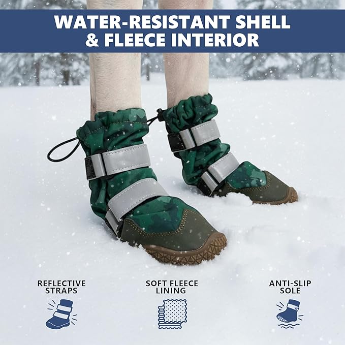 Spark Paws Dog Shoes, Waterproof Dog Boots for Medium to Large Dogs, Non Slip, Breathable Dog Booties and Paw Protectors - 4PCS Doggie Hiking Boots with Reflective Straps, Green Camo, Size 6