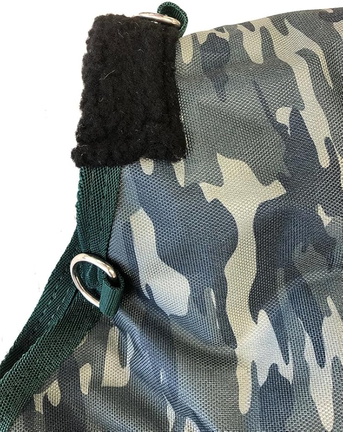 AJ Tack 1200D Waterproof Winter Horse Blanket with Hood - 400g Heavyweight Turnout with Fleece Collar, Shoulder Gussets & Tail Flap - Camouflage 68"
