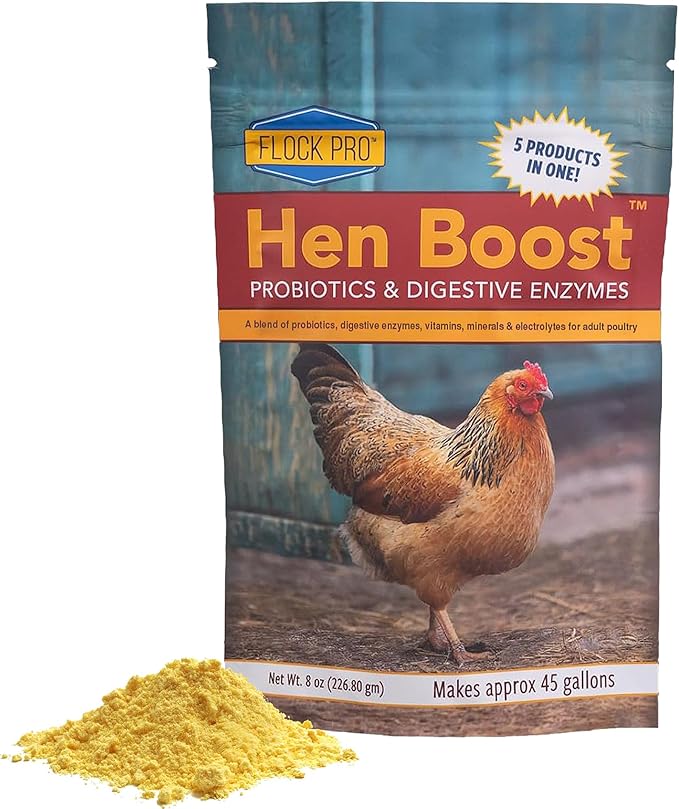 Flock PRO Hen Boost - Digestive Supplement for Hens | Chicken Vitamins and Supplements | Probiotics, Digestive Enzymes, Electrolytes for Adult Poultry-8 OZ