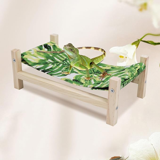 Bearded Dragon Bed, Wooden Reptile Sleeping Hammock, Bearded Dragon Tank Accessories, Habitat Accessories for Leopard Gecko Snake Lizard or Other Small Animal (Green 1, Small)
