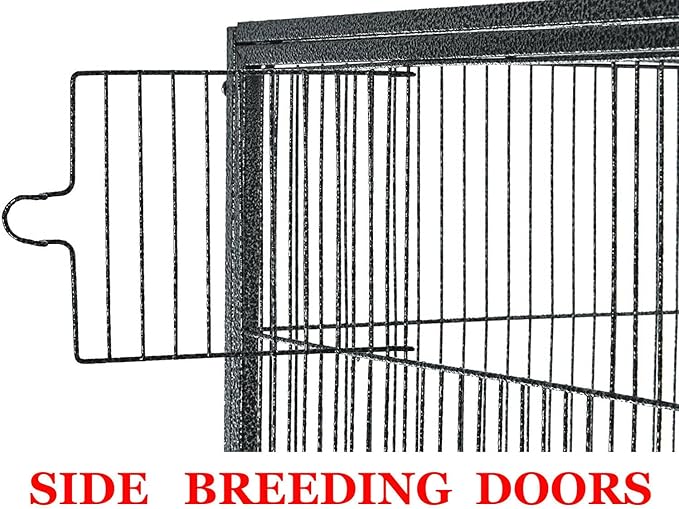 Large Double Durable Stacker Breeding Bird Flight Parrrot Separate Cages Side Nesting Box Doors Double Feeder Cup Easy Clean Pull Out Grate & Tray with Detachable Rolling Stand