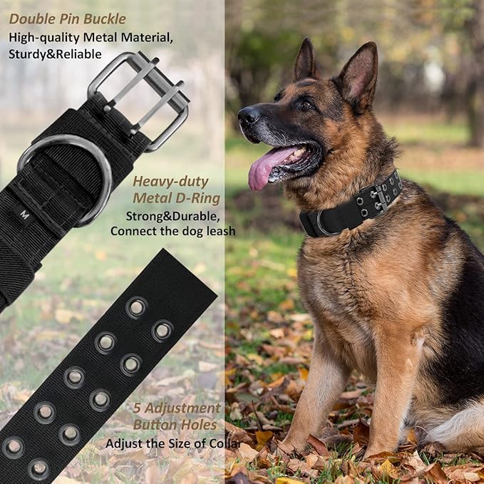 Tactical Dog Collar Military Adjustable Dog Collars Soft Nylon Training Collar with Patch Heavy Duty Metal Buckle Collars for Medium Large Dogs (Pink-1, L)