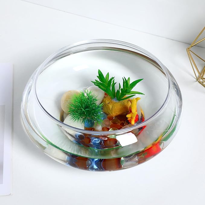 Large Clear Plastic Fish Bowl Round Terrarium Vase Goldfish Bowl Hydroponic Vase Water Lily Succulent Planter for Wedding Party Home Decor