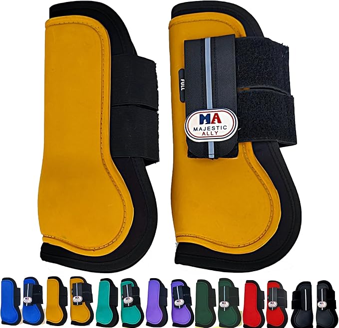 Majestic Ally Horse Leg Protection Fetlock and Tendon Boots Set, PU Shell, Neoprene Lining, Hook and Loop Closures, Multiple Colors and Sizes