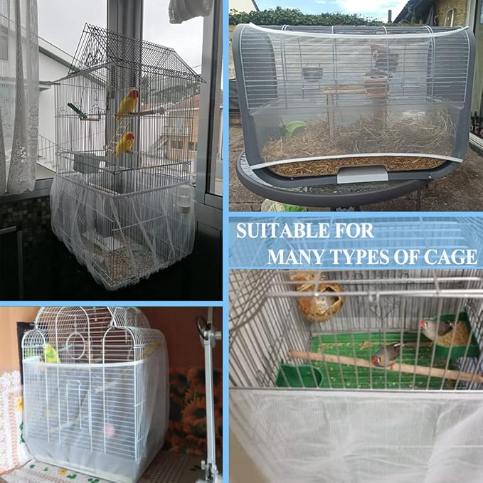 ASOCEA Extra Large Bird Cage Seed Catcher Guard Universal Birdcage Cover Nylon Mesh Net for Parrot Parakeet Macaw Lovebird - White (Not Include Birdcage) …