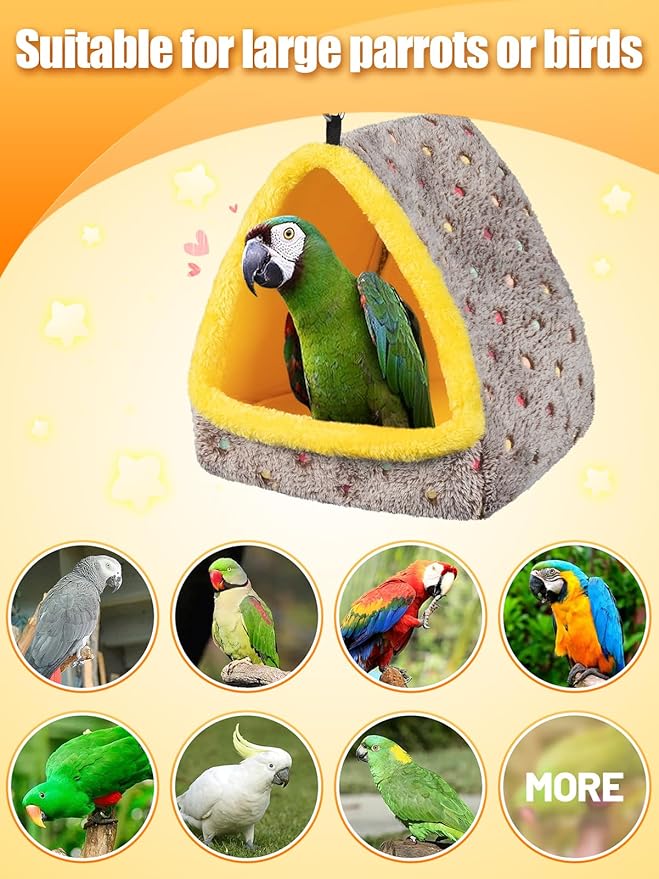 MEWTOGO Large Winter Warm Bird Nest House, Comfortable Bird Bed for Cage with Mat, Hanging Hammock Shed Hideaway Hut Gift for Macaws African Grey Amazon Parrots