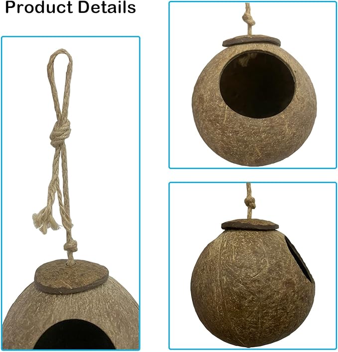 4 PCS Crested Gecko Coconut Hide Natural Lizard Coco Hut Reptile Hanging Nest Flexible Vine Habitat Decoration Bearded Dragon Terrarium Accessories for Tortoise Chameleon Snake Spider