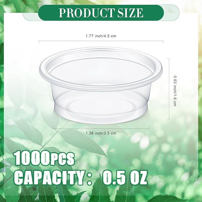 Maxcheck 1000 Pcs 0.5 oz Gecko Feeding Cups Small Gecko Food and Water Cups Reptile Feeding Bowls Plastic Bearded Dragon Food Bowl for Lizard Small Pet Ledge Accessories (Transparent)