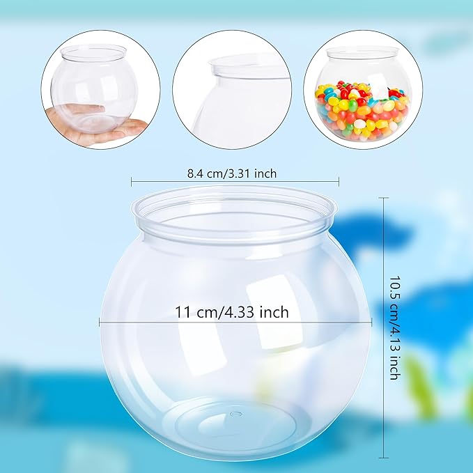 8 Pcs Mini Plastic Fish Bowl 26 oz Round Clear Fishbowl Fish Tank Transparent Aquarium for Candy Goldfish Home Decoration Table Centerpieces