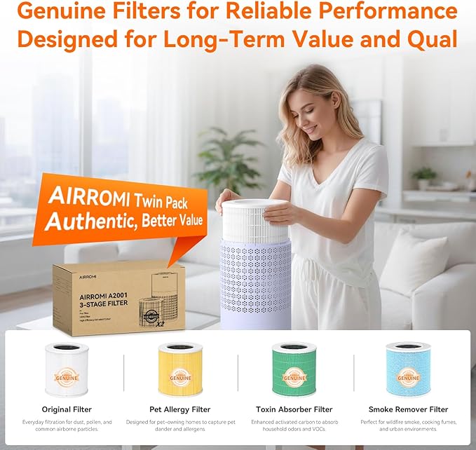 AIRROMI Air Purifier for Bedroom with A2001 Lavender Purple