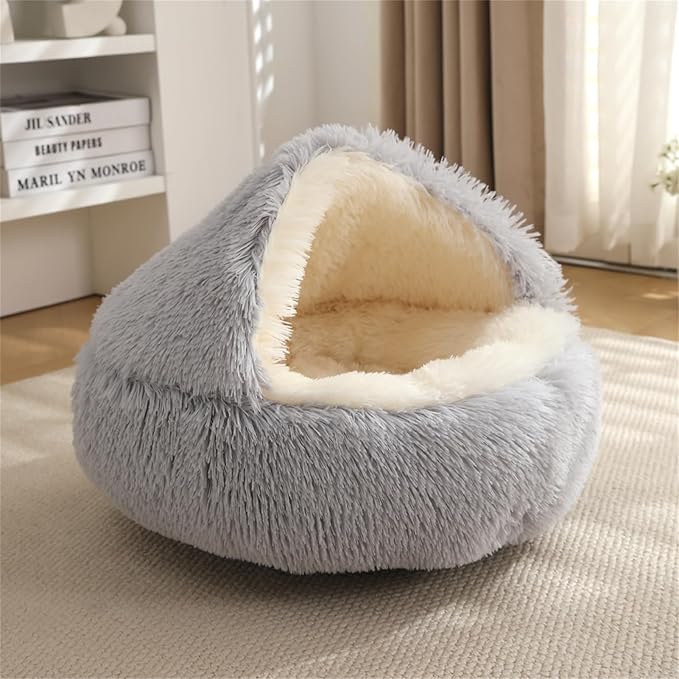 Nest Bed - Lapcatz Cat Beds for Indoor Cats, Fluffy Cat Bed Cave Plush Warm Nest for Cats (Storm,S 16"x16")
