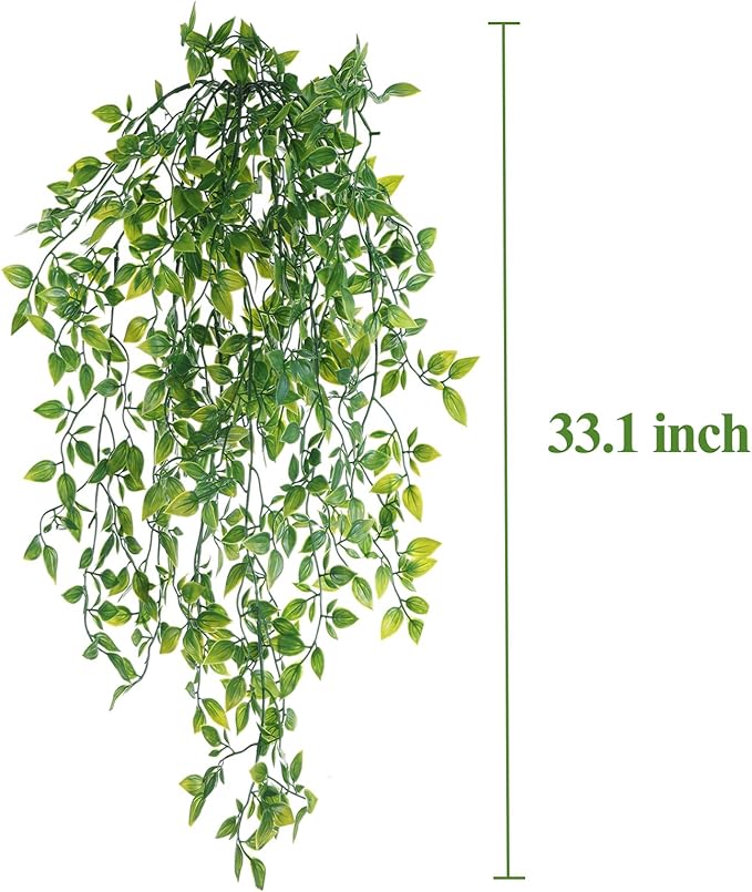 HERCOCCI Reptile Plants, 2 Pack Terrarium Hanging Plants Vines Artificial Leaves Habitat Decorations with Suction Cup for Bearded Dragon Hermit Crab Lizard Snake Geckos Chameleon