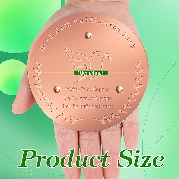 Bird Bath Copper Disk, Sturdy 1mm 99.9% Pure Copper Disk, Triple-Point Support Ensures Clean Water Year-Round, Fits Most Outdoor Birdbath Bowls (2)