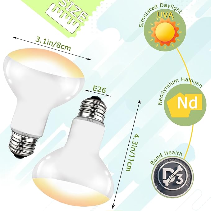UVA Reptile Heat Lamp Bulb 75W - Ideal Basking Light for Bearded Dragons, Lizards, Chicks & Amphibians, Simulated Sunlight for Terrariums, Promotes Healthy Bone & Immune System | 2 Pack