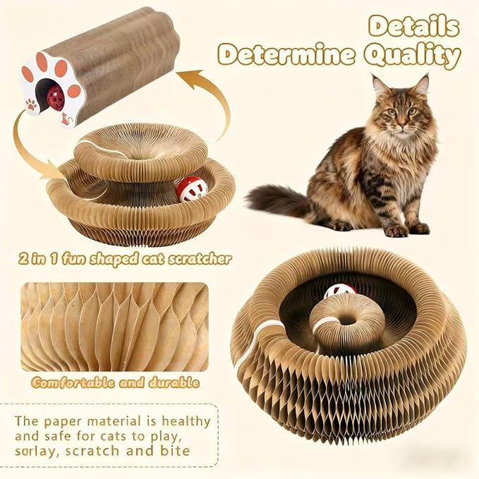 Cat Scratcher Toys for Indoor Cats - 2PCS Kitty Kurlz Magic Organ Cat Scratcher Board, Cardboard Cat Scratching Board Ball Scratcher Pad