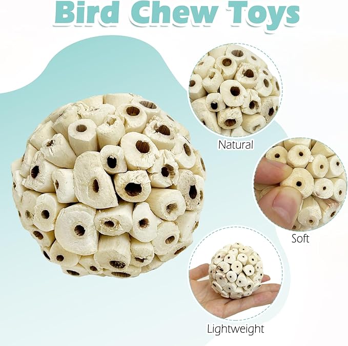 PINVNBY 6 Pack Small Sola Balls Bird Toys Soft & Chewable Bird Chew Ball Natural Sola Plant Lightweight Shred Toy for Parakeet Cockatiel Lovebird Budgie and Similar Sizes Pets