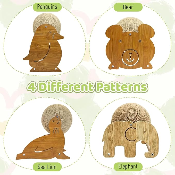 Fhiny Rabbit Scratch Toy, Natural Sisal Bunny Toy Scratching Ball Cute Sisal Bunny Claw Scratcher Ball Rabbit Enrichment Interactive Scratching Post for Kittens Ferrets Penguins Shape