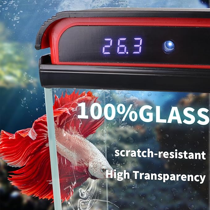 Glass 10 Gallon Fish Tank Aquarium - Smart Self-Cleaning Starter Kit with 3-Color LED Light, Ultra Quiet Pump & Filter, Temperature Monitoring for Betta Fish and Shrimp