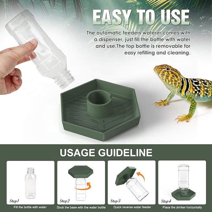 Reptile Water Dispenser-Bearded Dragon Water Bowl - Small Water Dish for Tortoise - Bowls for Reptiles & Amphibians (S)