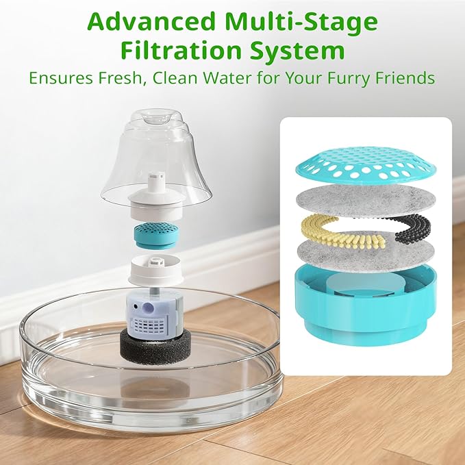 Glass Cat and Dog Water Fountain 90oz/2.7L, Compatible with Replacement Filters 4 Pack (with 4 Sponges)