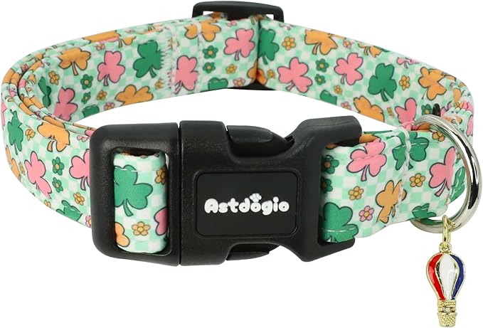 St. Patrick's Day Dog Collar,Puppy Collar with Lucky Shamrock Chequered Pattern,Adjustable Spring Cotton Collars Gifts for Small Medium Large Dogs,Dog Accessories S