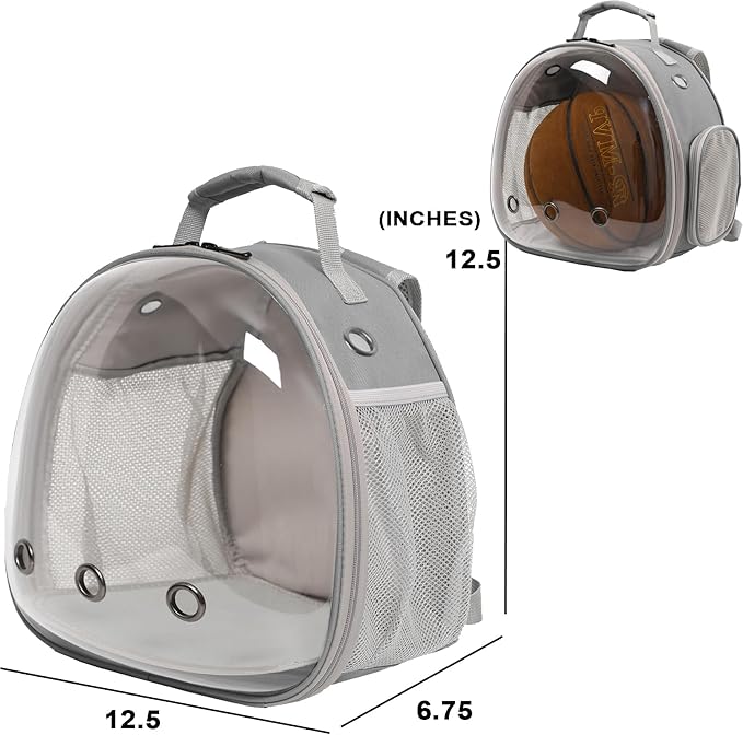 Lizard Travel Backpack Carrier,Small Animal Portable Backpack Carrier,Space Capsule Clear Bubble Window Travel Backpack for Bearded Dragon,Guinea Pig,Rabbit, Airline Approved (Grey, Backpack)