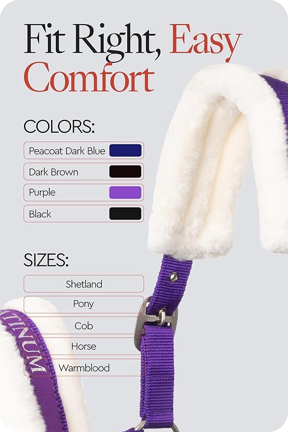 HORZE Howard Soft Fleece Padded Adjustable Polyester Horse Halter - Purple - Shetland