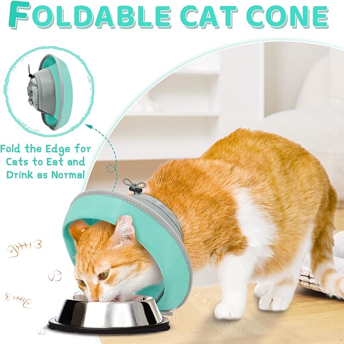 Cat Cone Collar Soft to Stop Licking, Adjustable, Foldable Lightweight Kitten Cones After Surgery Recovery for Cats & Kittens, Cat Cone Alternative (Solid Green, L)