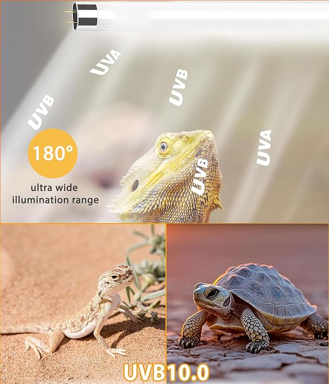3 Pack T5 UVB Reptile Light 24W 10.0,UVA UVB Light Bulb for Reptiles, Reptile UVB Lamp Tube for Bearded Dragon