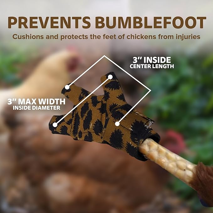 Chicken Shoes for Injured Feet – Protective Neoprene Footwear for Chicken, Open-Toe Design for Bumblefoot Relief, Made in USA - Large, 4" Max. Inside Width, Leopard