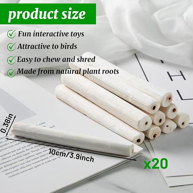 20 Pieces Bird Parrot Chew Toy Sola Sticks, Natural Parrot Soft Chew Shredding & Foraging Toy, Bird Foot Toys for Cockatiel Conure Quaker Budgie Parakeet Bunny Guinea Pig Chinchilla Rabbit