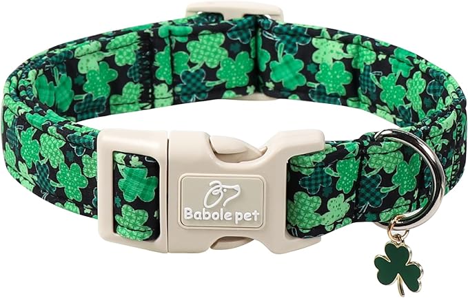 St Patricks Day Dog Collar for Puppy Small Dogs - Green Lucky Clover Dog Collars, Lightweight Adjustable Irish Festival Shamrock Dogs Collars with Quick Release Buckle XS