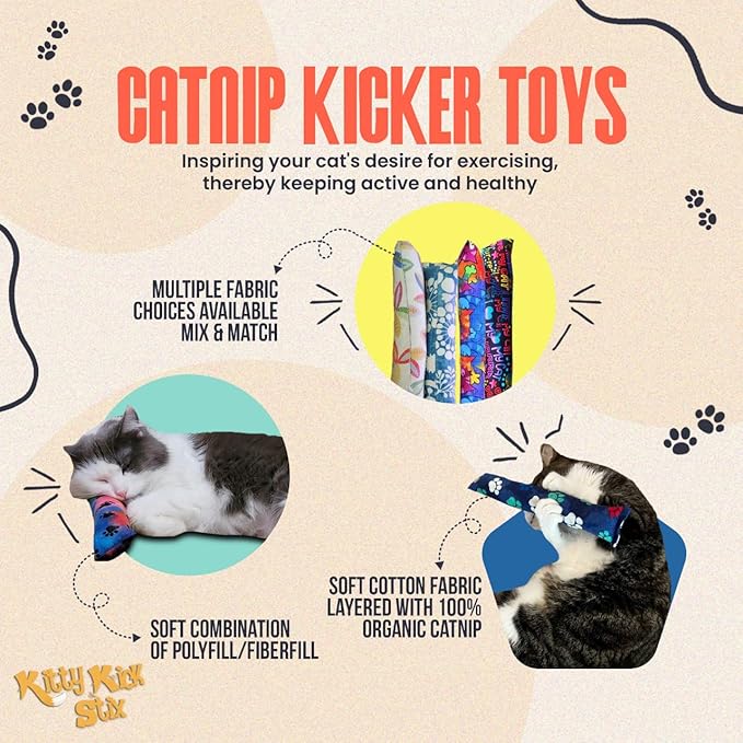 Kitty Kick Stix 15" Original Catnip Kicker Toy (Set of 2), Handmade in USA by Cat Lovers, Interactive Natural Cat & Kitten Toy, Packed with 100% Potent Catnip for All Breeds (Crayola Cats)