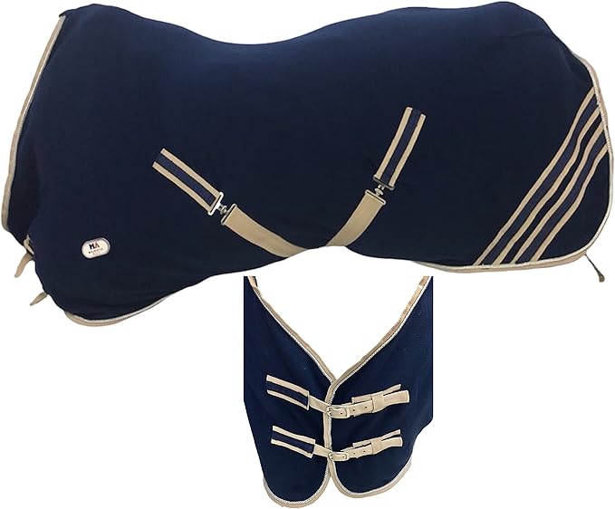 Majestic Ally Anti Pill Fleece Horse Blanket/Sheet with Silver Braided Rope (Navy, 78)