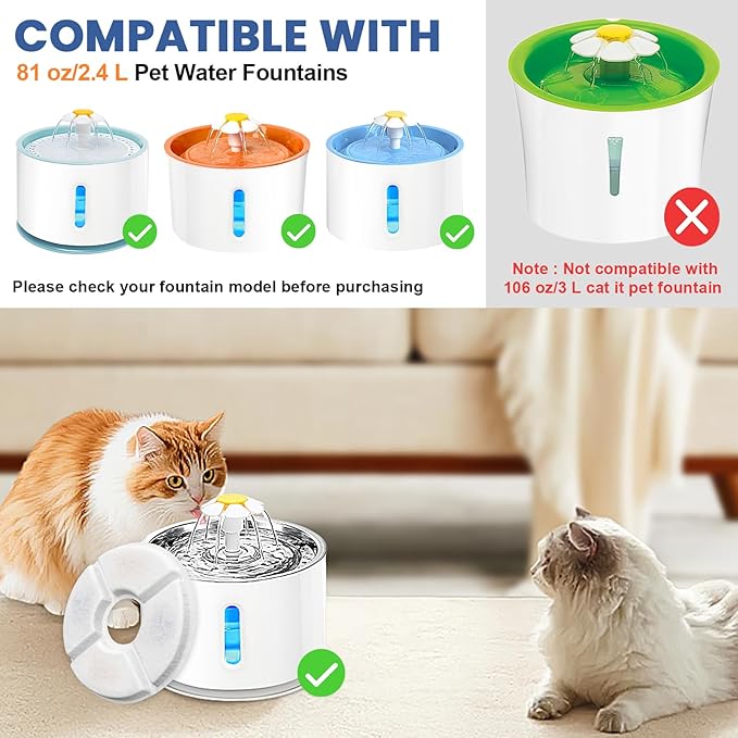 Cat Fountain Filter, 16 Pcs Cat Water Fountain Filters Replacement Dia is 5", 3-Filtration System Round Carbon Filters Compatible with 81oz / 2.4L Round Automatic Pet Dog Water Fountain Dispenser